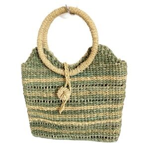 Unbranded Fully Lined Woven Straw / Paper Handbag Round Handles Striped Design